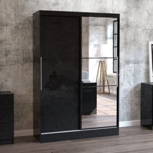 Carola Mirrored Sliding Wardrobe In Black High Gloss