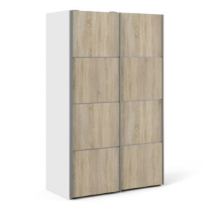 Vrok Sliding Wardrobe With 2 Oak Doors 2 Shelves In White