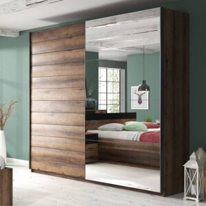 Biloxi Mirrored Wardrobe 2 Sliding Doors 221cm In Monastery Oak