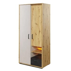 Quincy Kids Wooden Wardrobe With 2 Doors In Artisan Oak And LED