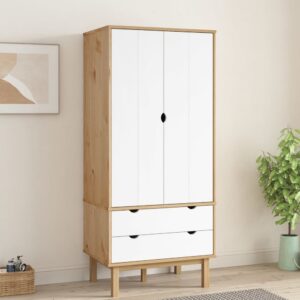 Harrow Wooden Wardrobe With 2 Doors 2 Drawers In White Brown