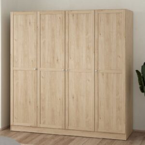 Burbank Wooden Wardrobe With 4 Doors In Hickory Oak