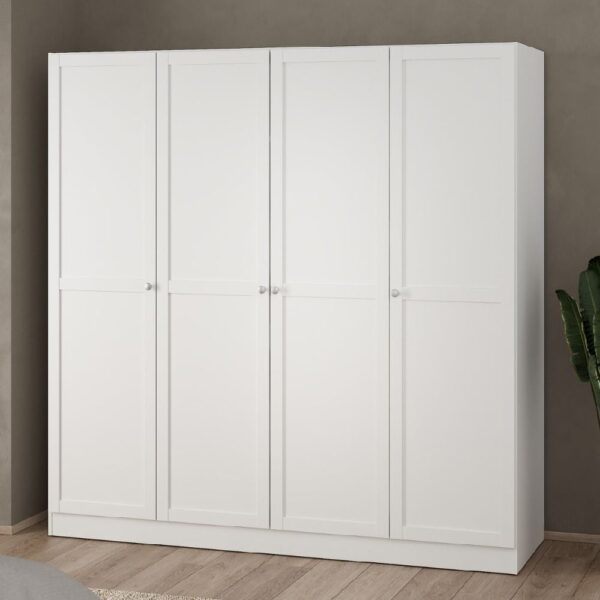 Burbank Wooden Wardrobe With 4 Doors In White