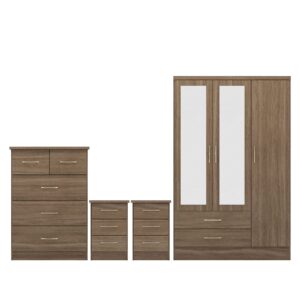 Mack Wooden Furniture Set With 3 Doors Wardrobe In Rustic Oak