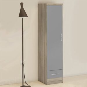 Mack Light Oak Wooden Wardrobe With 1 Door Grey Gloss Front