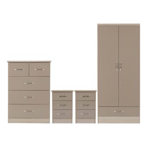 Mack Wooden Bedroom Set With 2 Doors Wardrobe Oyster Gloss Front