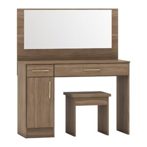 Mack Wooden Dressing Table Set With 2 Drawers In Rustic Oak