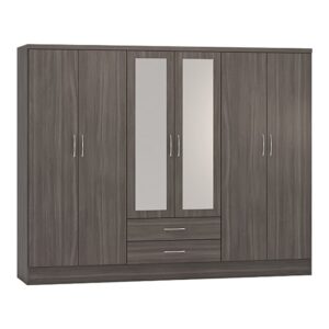 Mack Wooden Wardrobe With 6 Doors 2 Drawers In Black