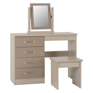 Mark Oak Wooden Dressing Table Set With Oyster Gloss Front