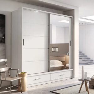 Allen Wardrobe With 2 Sliding Doors And Drawers In Matt White