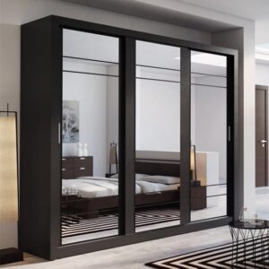 Allen Wardrobe With 3 Mirrored Sliding Doors In Matt Black