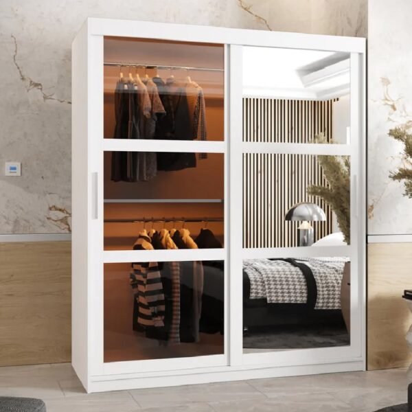 Danville Large Mirrored Wardrobe With 2 Sliding Doors In White