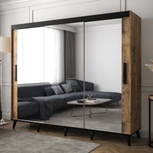 Genoa III Mirrored Wardrobe 3 Sliding Doors 250cm In Chestnut