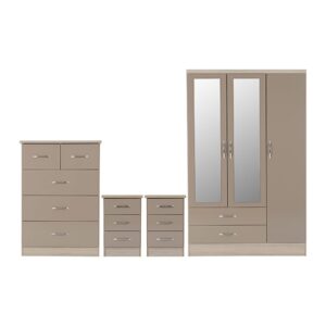 Mack Wooden Bedroom Set With 3 Doors Wardrobe Oyster Gloss Front