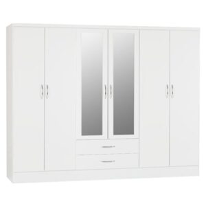 Mark Oak Wooden Wardrobe With 6 Doors White Gloss Front