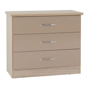 Mark Wooden Chest Of 3 Drawers With Oyster Gloss Front In Oak