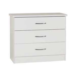 Mark Wooden Chest Of 3 Drawers With White Gloss Front In Oak