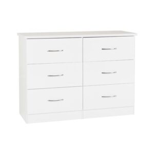 Mark Wooden Chest Of 6 Drawers With White Gloss Front In Oak