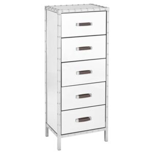 Rivota Mirrored Glass Chest Of 5 Drawers In Silver