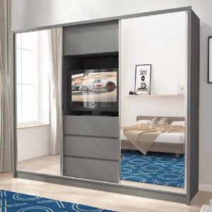 Telluride Mirrored Wardrobe With 2 Sliding Doors In Graphite