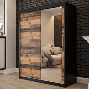 Topeka 1 Mirrored 150cm Wardrobe With 2 Sliding Doors In Dark Oak