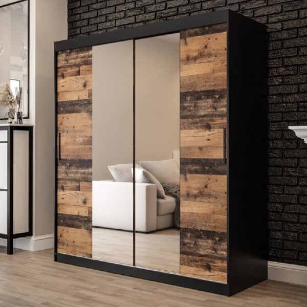 Topeka 2 Mirrored 180cm Wardrobe With 2 Sliding Doors In Dark Oak