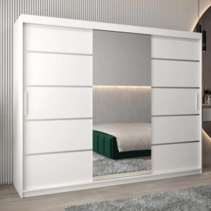 Vevey II Mirrored Wardrobe 3 Sliding Doors 250cm In White