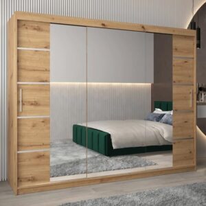 Vevey III Mirrored Wardrobe 3 Sliding Doors 250cm In Artisan Oak